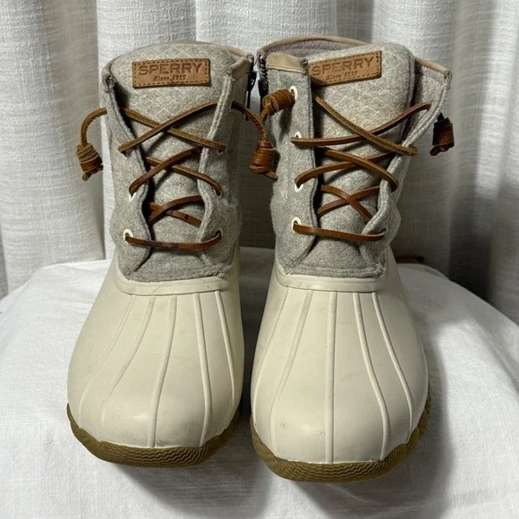 Sperry Saltwater Duck Boots Women's 8.5 Cream Tan Wool Lined Waterproof STS84213 - Picture 1 of 11